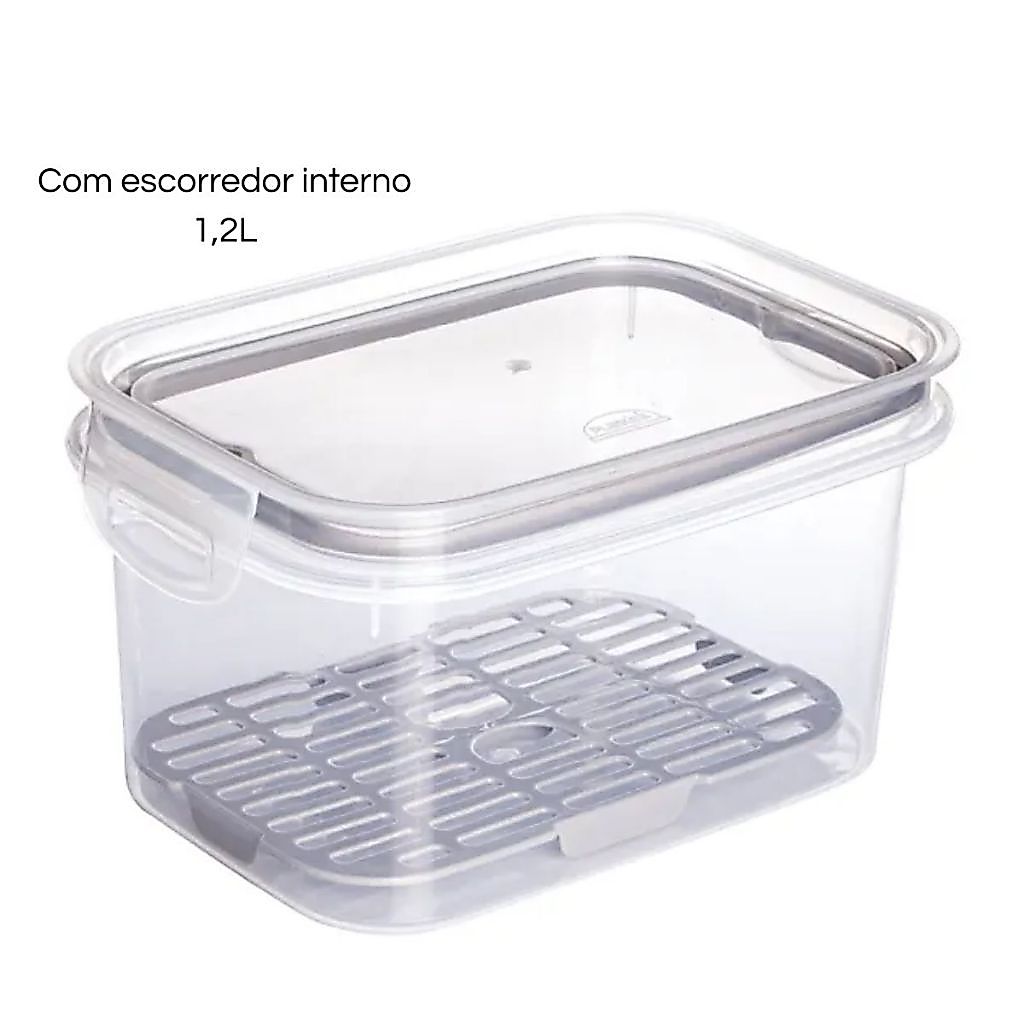 Plasútil Pote Hermético Com Escorredor 1,2L Organizador Geladeira Frutas Legumes