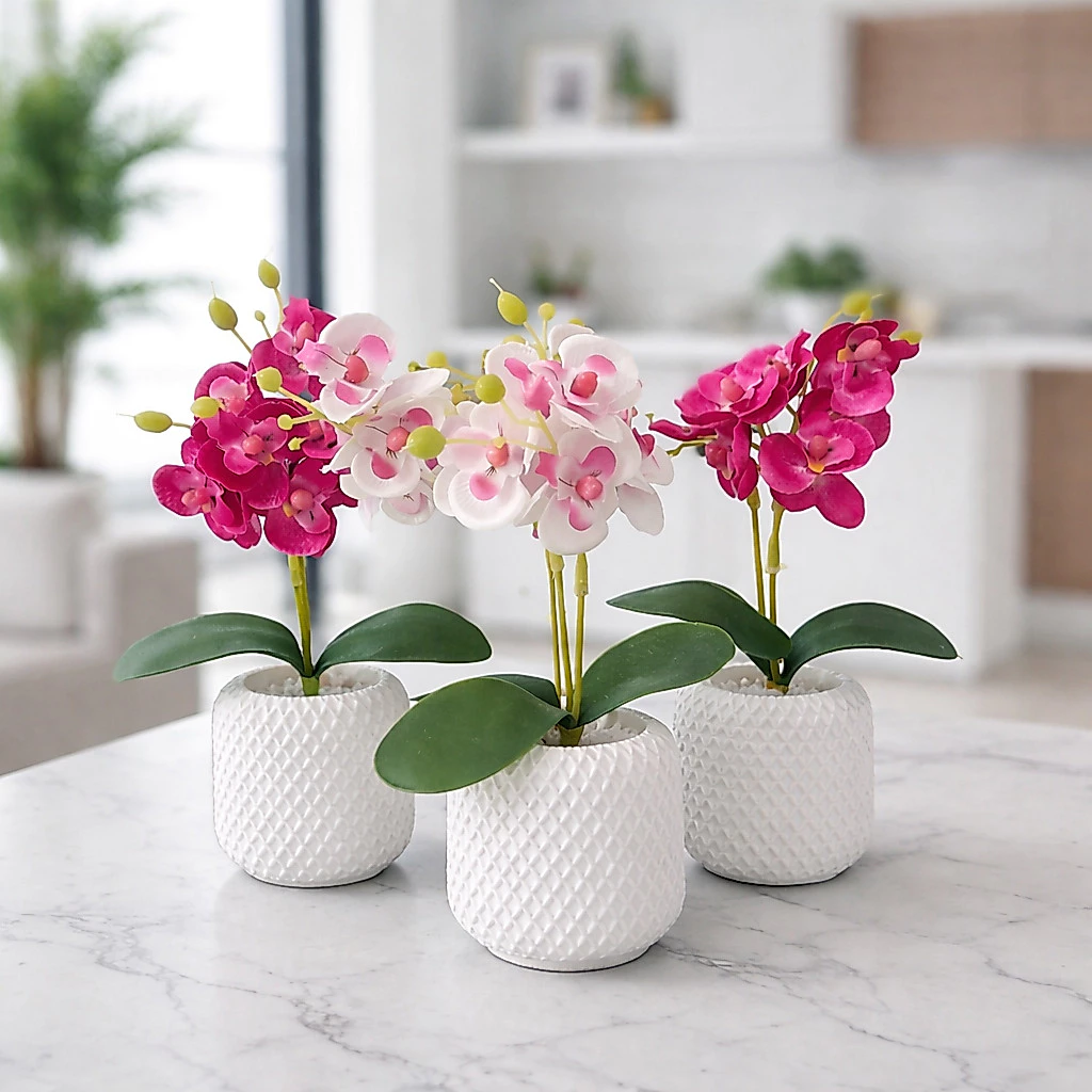 Vasos Decorativos com Orquídea Artificial em Gesso Cerâmico Branco para Sala, Escritório, Casa, Apartamento Decoração — imagem 1
