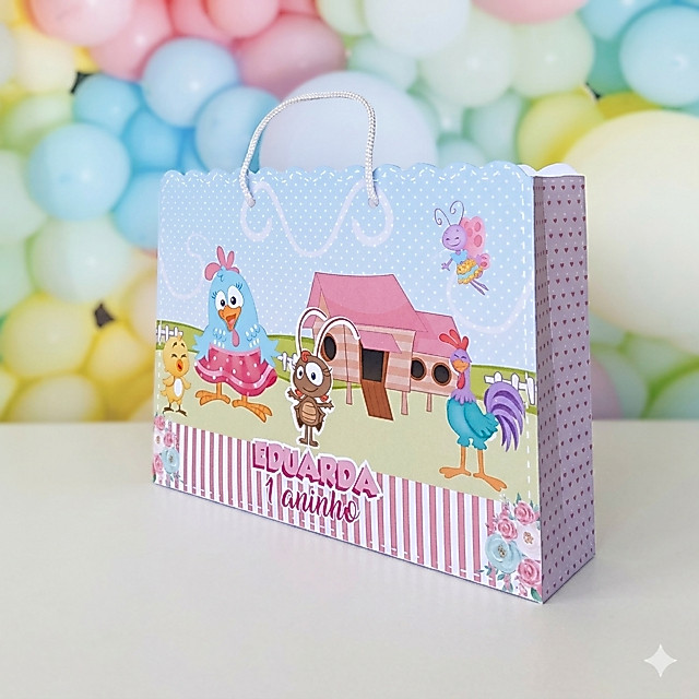 Sacolinha Personalizada Galinha Pintadinha Rosa Lembrancinha Festa Infantil  Sacola Aniversário