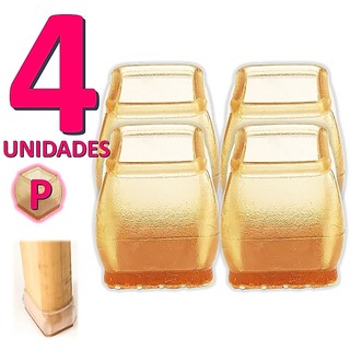 Kit 4 Protetor Pé De Cadeira Silicone Quadrado Castanho Com Feltro Anti Risco Piso Tam P