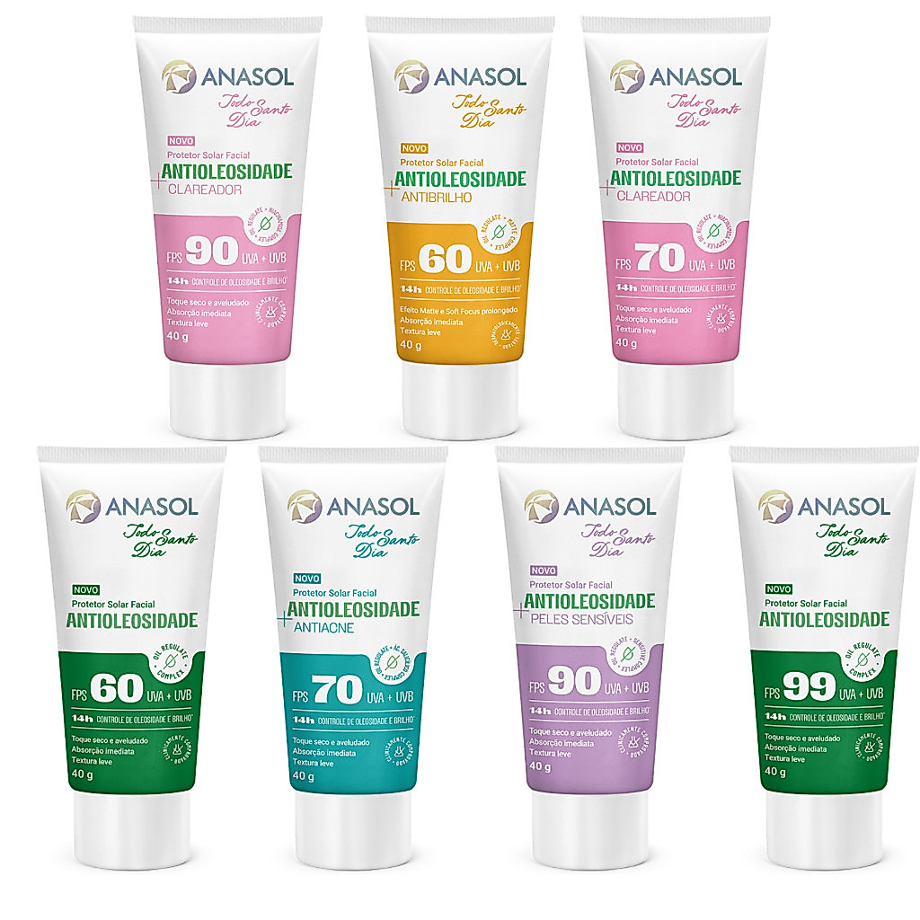 Protetor Solar Facial Anasol Todo Santo Dia TSD Antioleosidade 40g Uso Diário