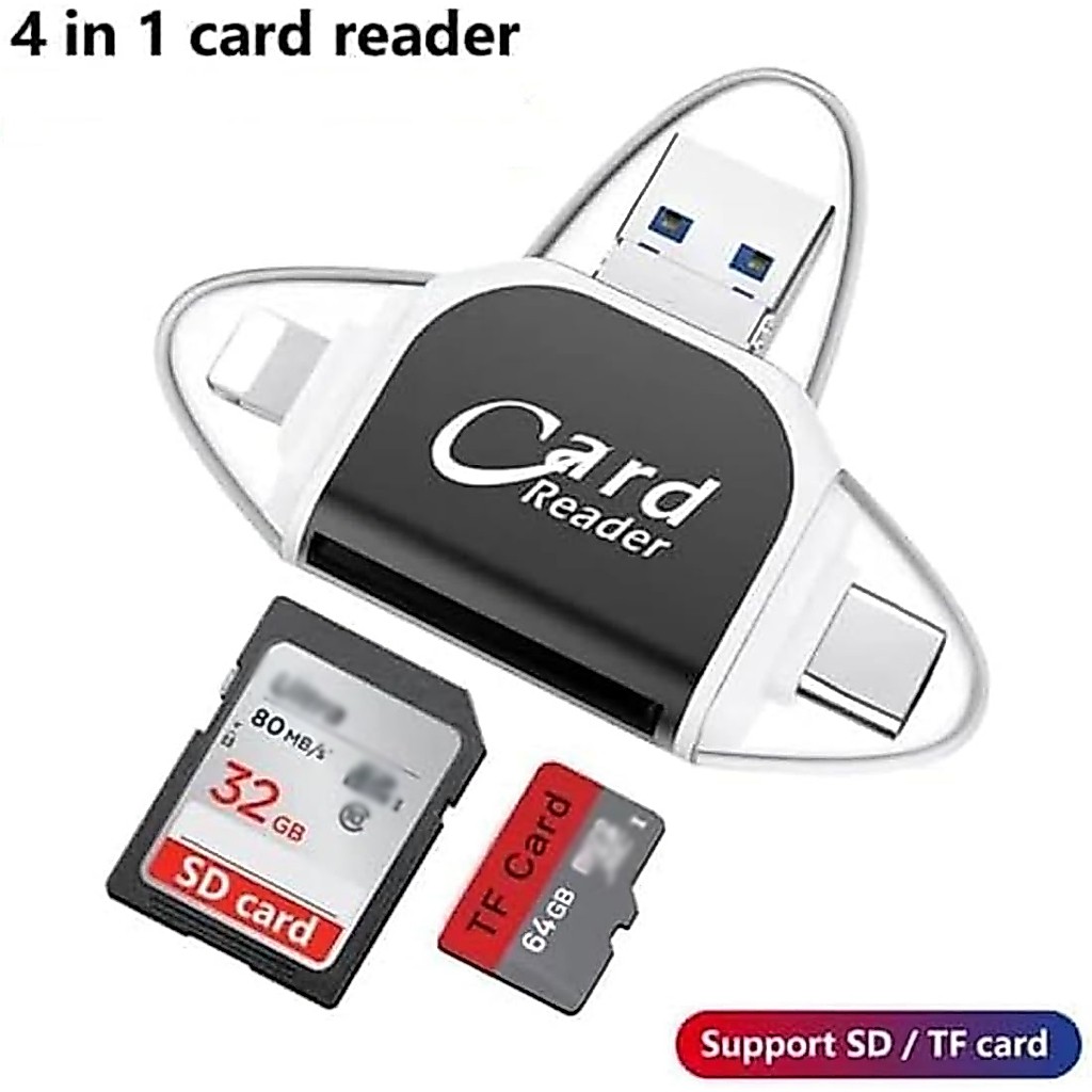 Leitor De Cartão De Memória SD TF Universal Multiporta 4 Em 1 , Adaptador De Hub USB C Compatível Com iPhone E MacBook P