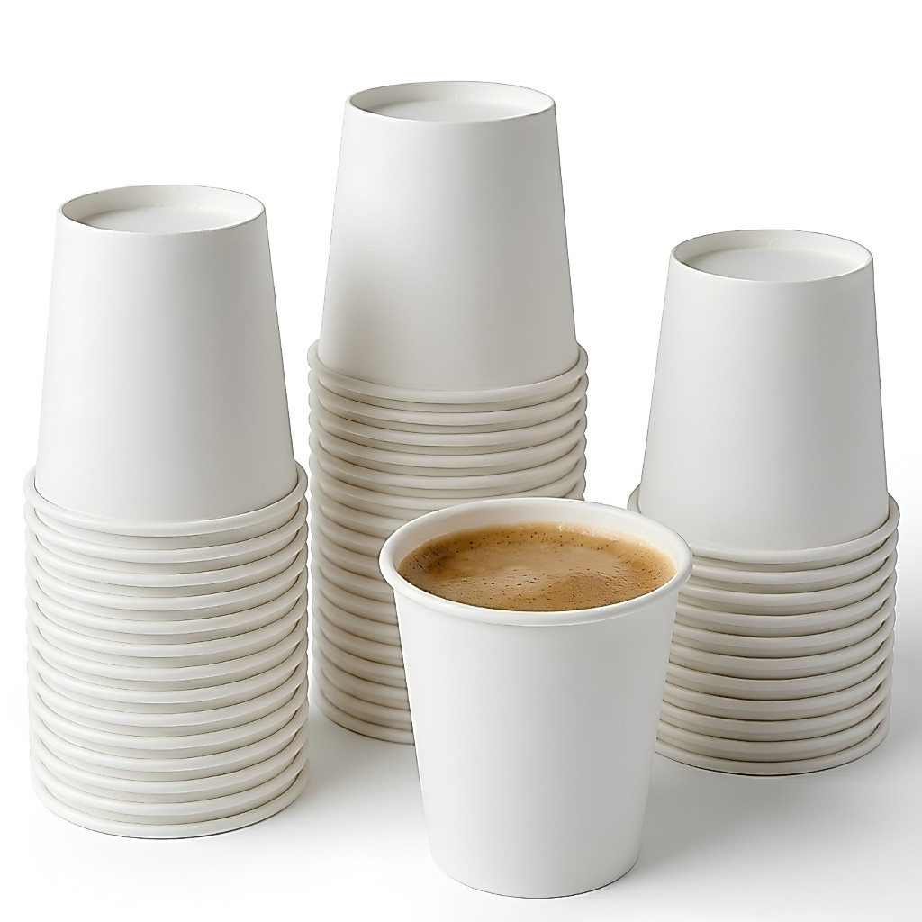 50, 100 ou 200un de Copos de Papel - 240ml, Branco, Sustentável, descartável