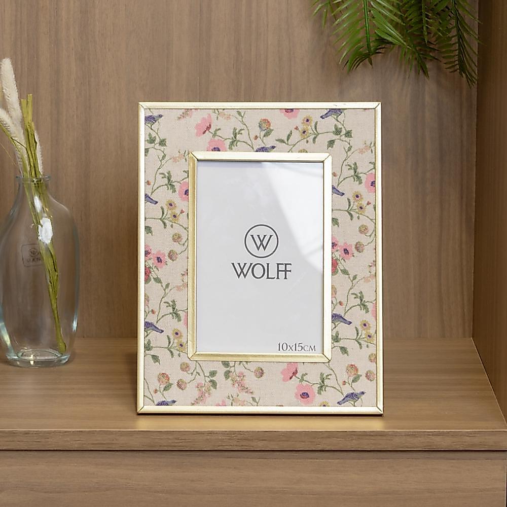 Porta Retrato Blossom Garden 10x15cm Metal Dourado Wolff para Foto Decoração Mesa Aparador Quarto Sala Presente Elegante