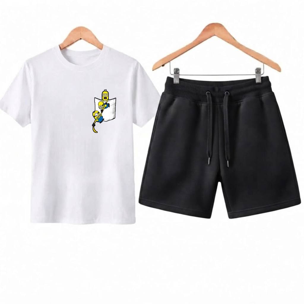 Conjunto Infantil de Bermuda Short Moletom e Camiseta 100% Algodão 02 ao 10