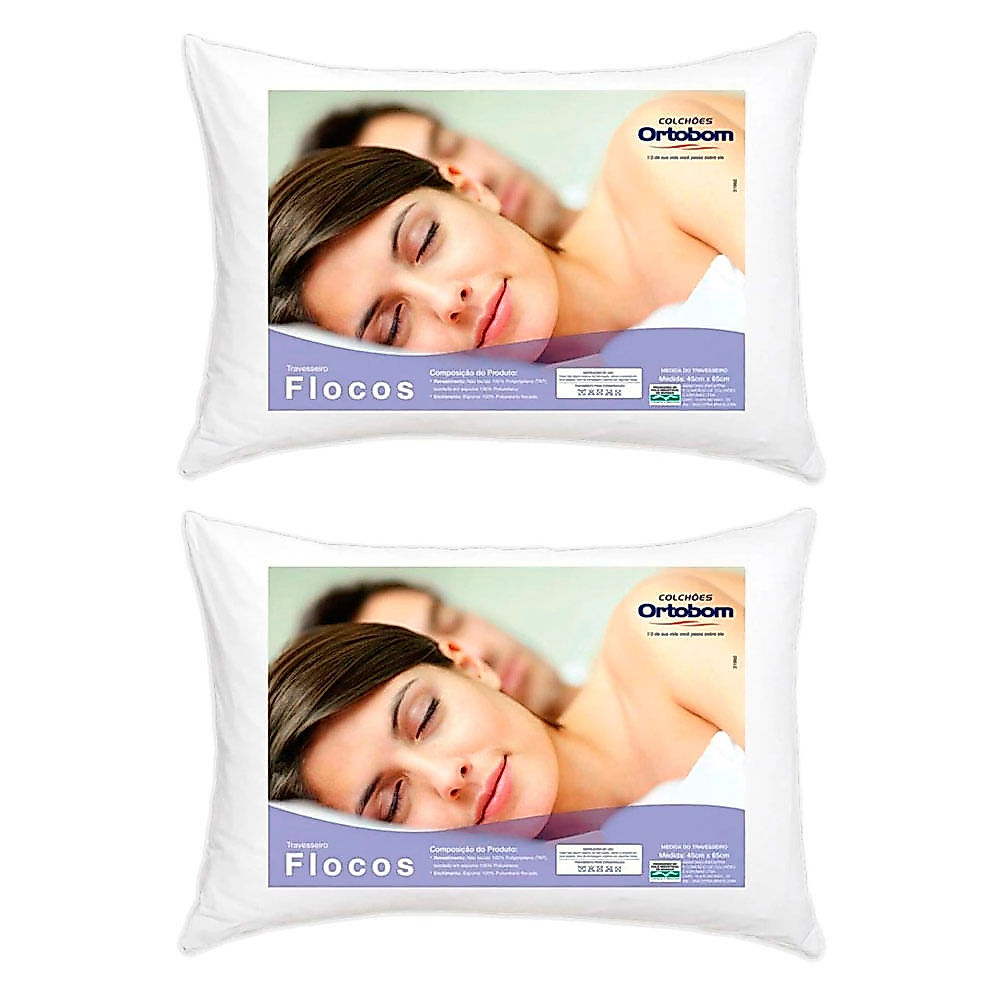 Kit 2 Travesseiros 45x65cm Ortobom Flocos
