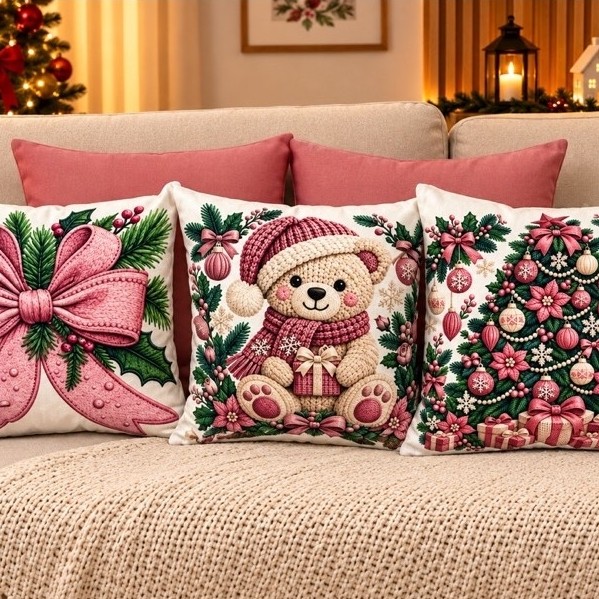 Kit 5 Capas natalina de Almofadas Decorativas 45x45 no suede aveludada computadorizadas para sofa e natalina