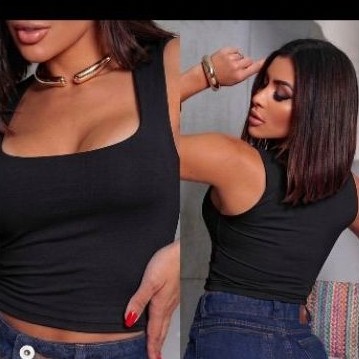 Cropped Feminino Decote Quadrado Regata Blusa Blusinha Tendência Suplex