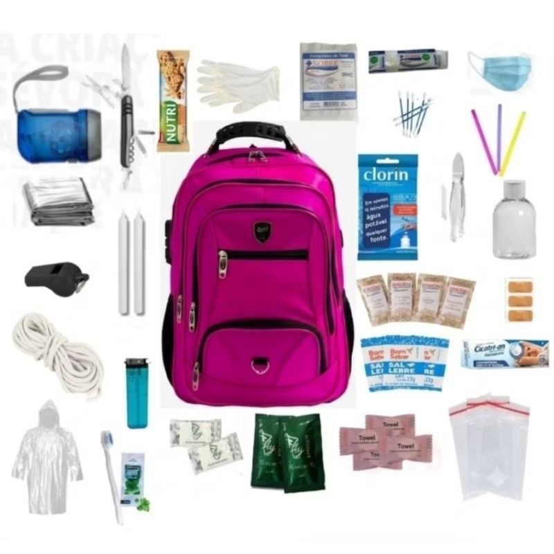 Mochila de Emergência REFORÇADA IMPERMEÁVEL com 80 itens Kit Sobrevivência ou Somente o kit