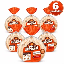 Pão Sírio Médio Tradicional Pita Bread Pacote 320g cada - 6 unidades