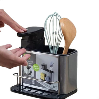 Armazenamento de louça de cozinha Dispensador de sabão e Detergente de aço inoxidável Organizado 3 em 1