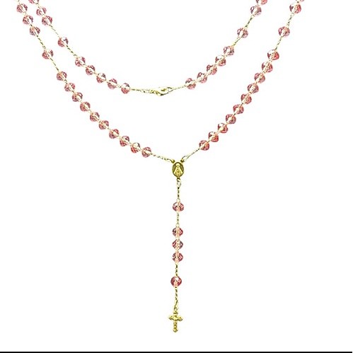 Terço Colar Em Cristal Feminino Folheado Cristal Rosa Mulheres Jovens Para rezar com fecho para pescoço mulheres