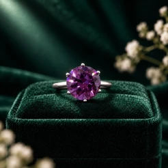 Anel Solitário Feminino 12mm Roxo em Prata 925 Elegante