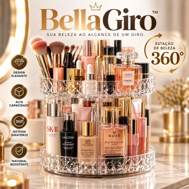 Organizador de Maquiagem Giratório 360° Bella Giro™ Porta Cosméticos Acrílico Multiuso