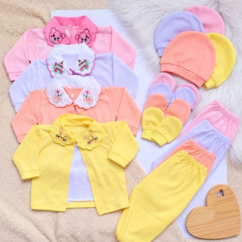 Kit 3 Pagão Recem-nascido Gola Bordada com 15 peças Enxoval de bebê Menina