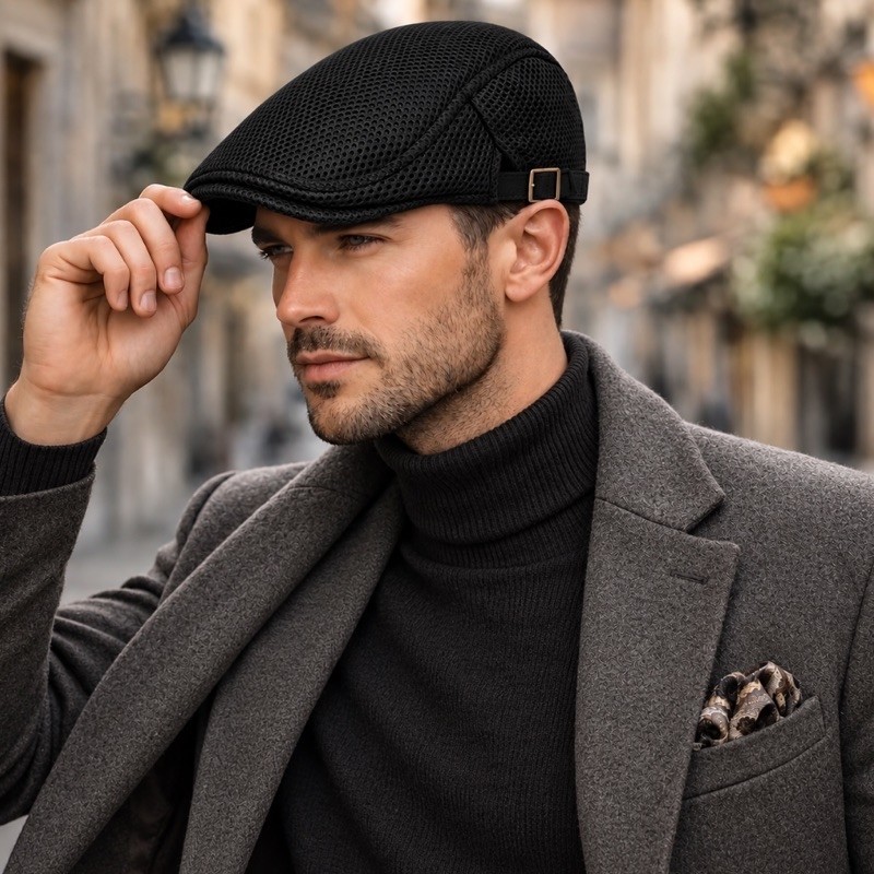 Boina Boné Masculina Italiana Premium Casual Elegante Gatsby Tela Respirável Flat Cap estilo Vintagem verão Retrô Gorro