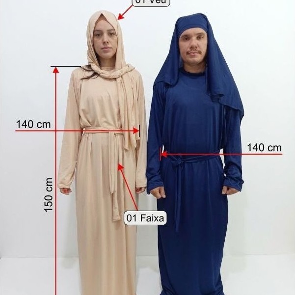 Fantasias Bíblicas Masculino e Feminino Adulto completo com a túnica, véu e faixa, para TEATRO e eventos religiosos — imagem 2 de 2