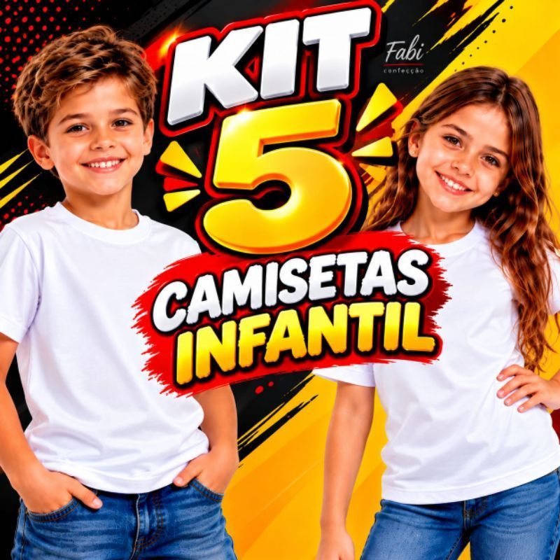 KIT 5 (cinco) camisetas infantil branca lisa sublimação malha anti pilling