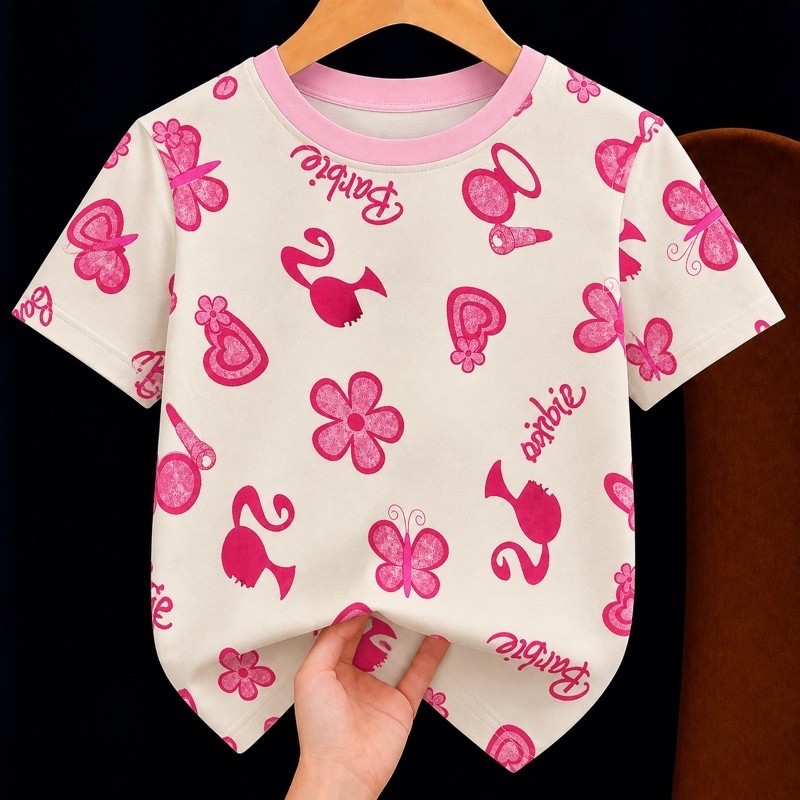 Camiseta Infantil Barbie Algodão Fio 30.1 Feminina Menina Manga Curta Estampada Moda Infantil