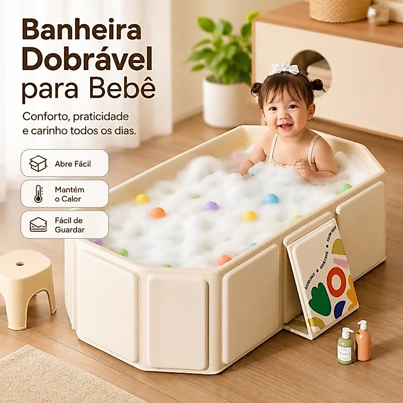 Banheira Infantil Dobrável para Bebê Grande Portátil Antiderrapante Fácil de Guardar para Banho de 0 a 8 anos