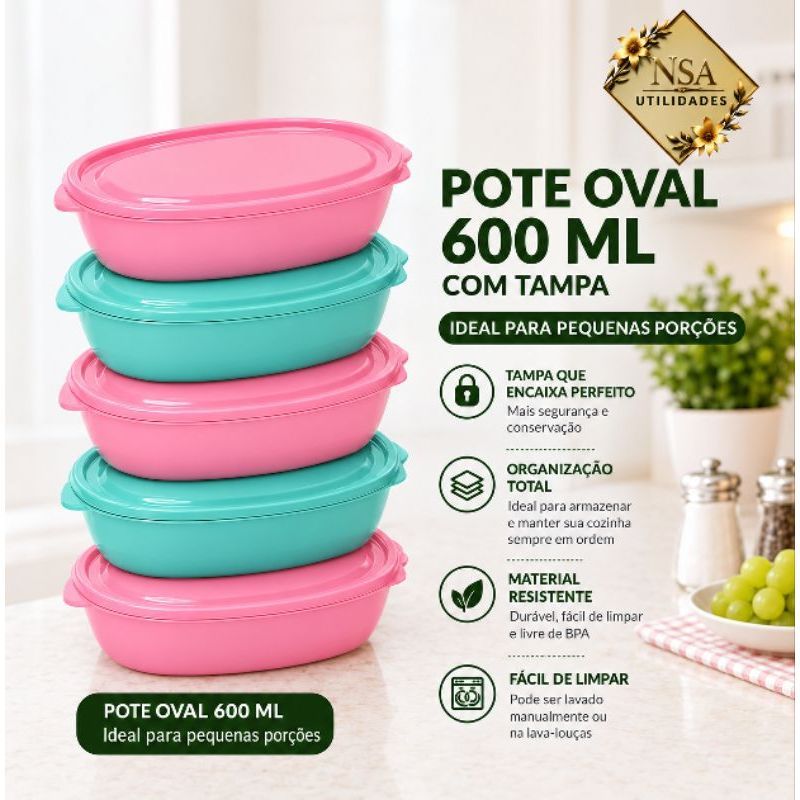 Pote oval 600 ml kit 50 unidades