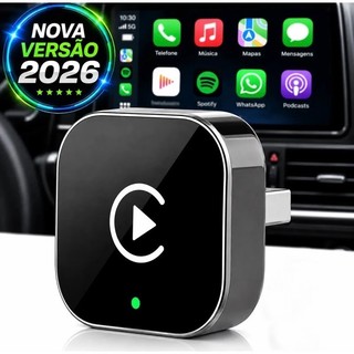 Adaptador CarPlay Mini 2026 Sem fio Automático Conexão via Bluetooth Apple Android 2 em 1 Celular Carro Multimidia