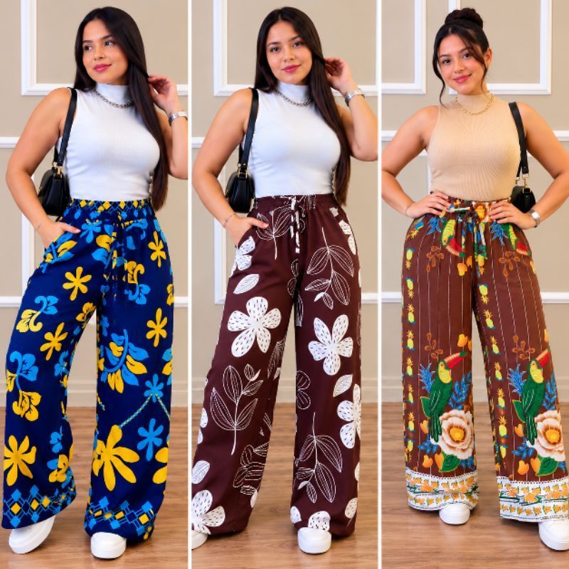 Calça pantalona estampada, tecido Crepe Duna, tecido confortável e não amassa,Tamanhos P,M,G e GG
