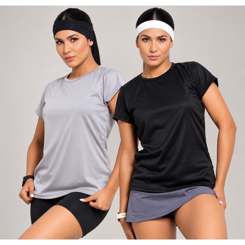 Kit 2 Camisetas Femininas Dry Fit Poliéster Premium Proteção
