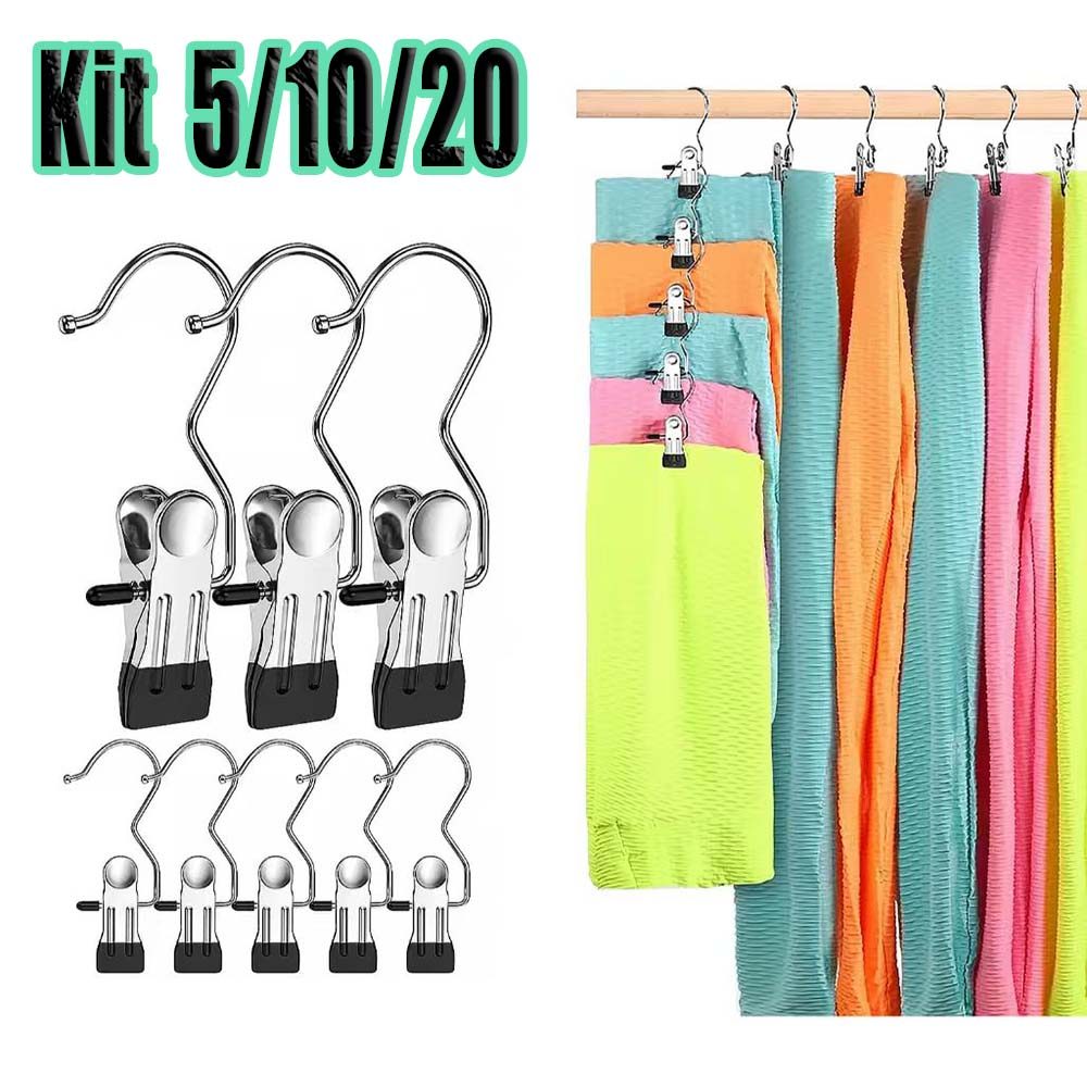 Kit 5/10/20 Pçs Cabides para Calça Jeans em Aço Inoxidável - Economizador de Espaço Perfeito！