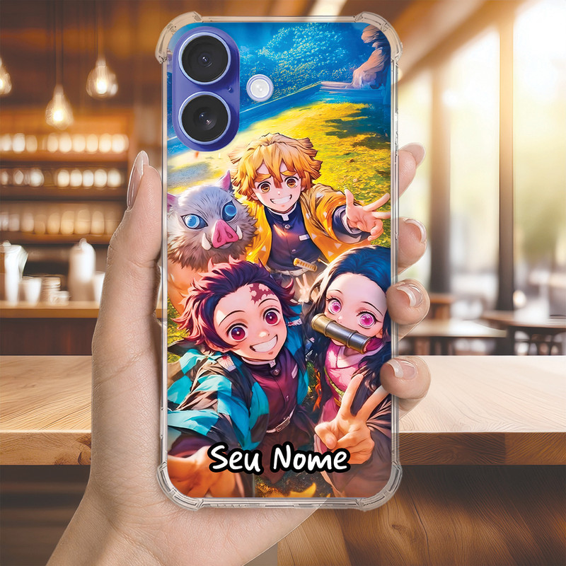 Capa Capinha IPHONE 16 PRO MAX PLUS 15 14 13 12 11 XS XR X Anti-impacto Personalizada anime TANJIRO nome (3518)