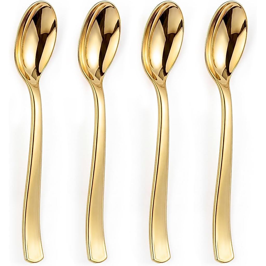25/50/75 colheres festas descartáveis de plástico dourado metálico, colheres refeição resistente