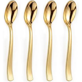 25/50/75 colheres festas descartáveis de plástico dourado metálico, colheres refeição resistente