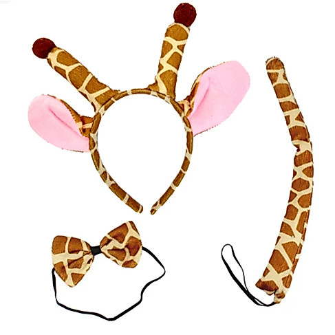 Fantasias Girafa Pelúcia 3 Peças Tiara Gravata Rabo Cor Amarelo