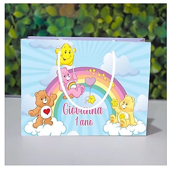 Sacola M Personalizada Surpresa Ursinhos Carinhosos / Lembrança de Aniversário / Qualidade Premium com Brilho