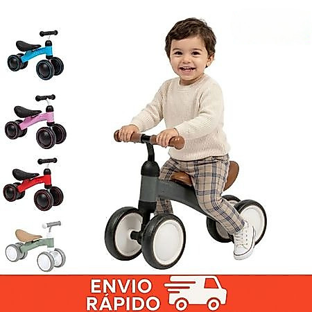 Bicicleta de Equilíbrio 4 Rodas Andador Infantil Bebê Sem Pedal Treino de Equilíbrio e Coordenação Motora