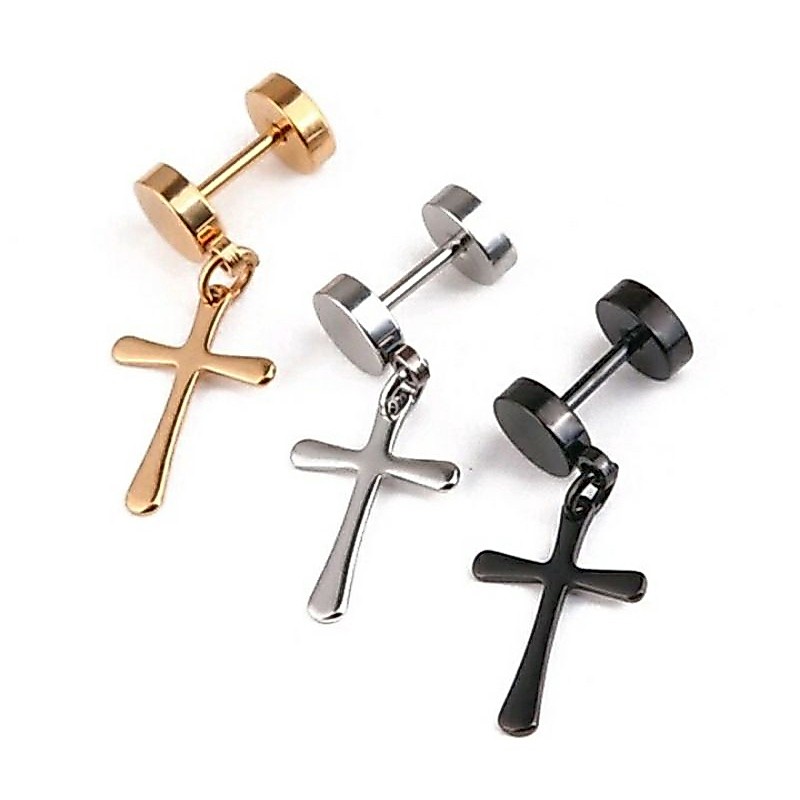 Brinco Masculino feminino unissex falso Alargador Cruz Crucifixo