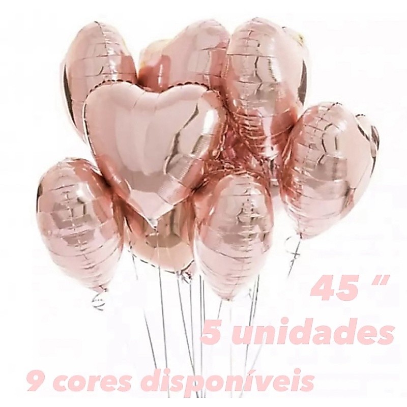 Kit 5~25 Balões Coração Metalizado 45cm 18 Polegadas Várias Cores á Escolha// (CHOCO)