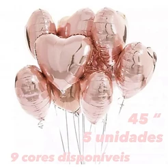 Kit 5~25 Balões Coração Metalizado 45cm 18 Polegadas Várias Cores á Escolha// (CHOCO)
