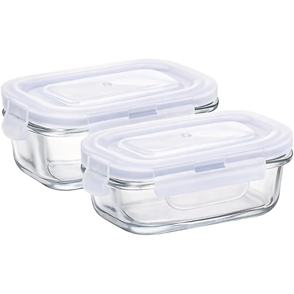 2 Mini Pote Hermético Retangular Vidro Premium Transparente 120ml 11x7,5x5cm Resistente,Tampa c/Travas de Segurança
