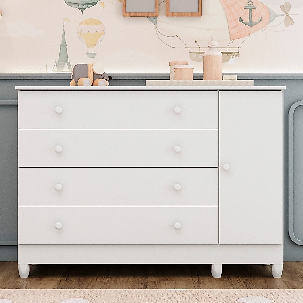 Cômoda 4 Gavetas com Porta Fraldário MDF Taís Carolina Baby