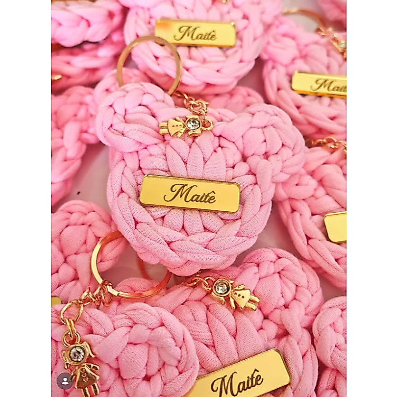 Kit 10 Chaveiros Ursinho Personalizados com Nome em Crochê | Lembrancinha Chá de Bebê, Batizado, Nascimento/ Aniversário