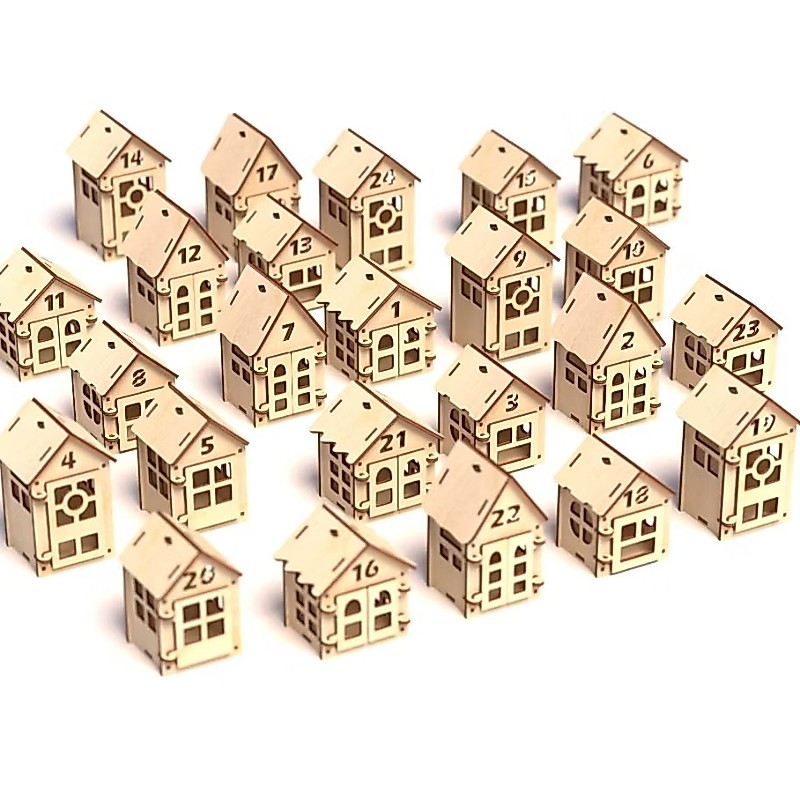 Calendário do Advento composto por 24 mini casinhas MDF crú 2,5mm - Enfeite Natalino.