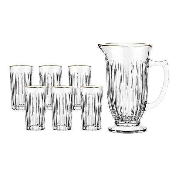 Jogo 6 Copos de Vidro 265ml + Jarra 1L de Vidro Lila C/Borda Dourada Hauskraft