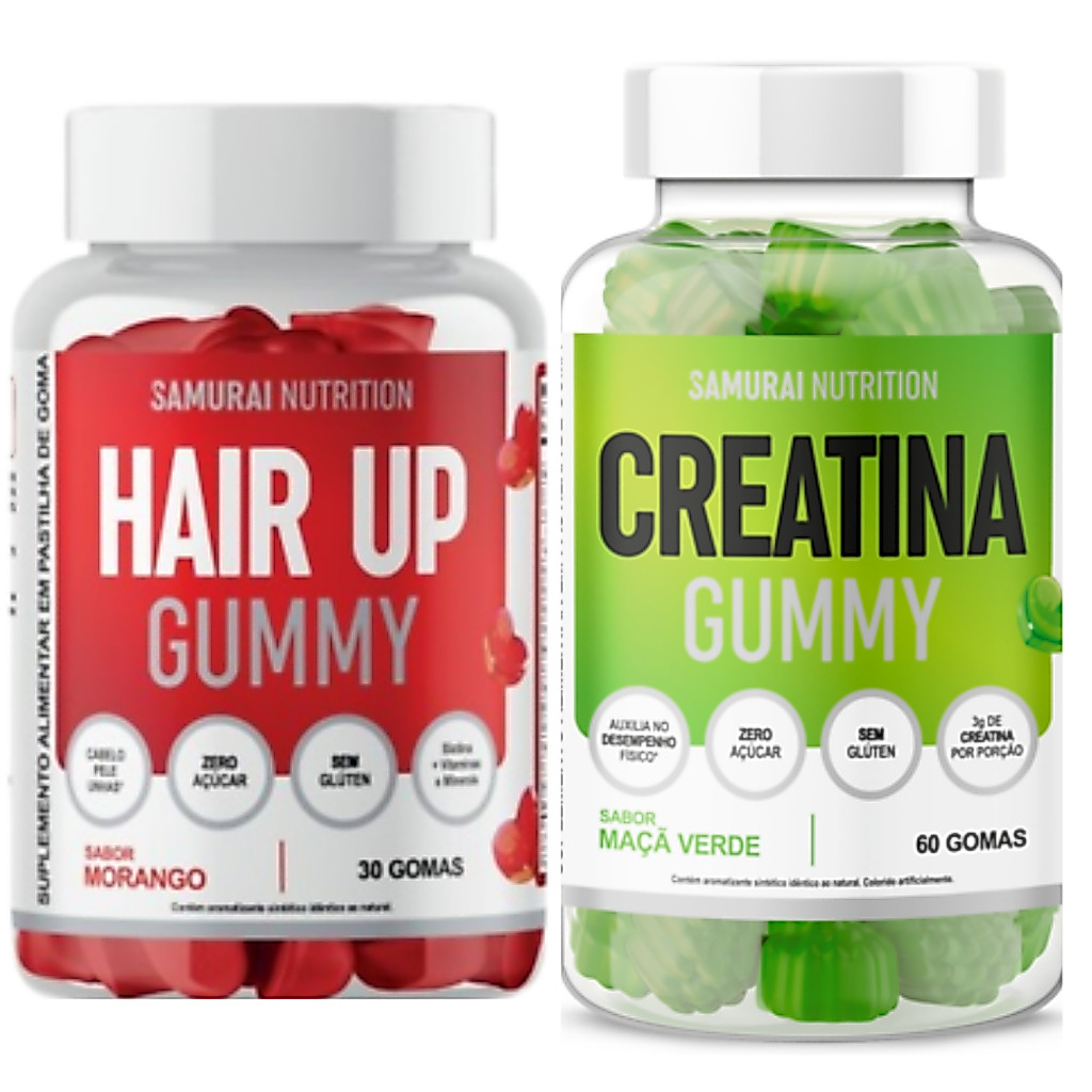 Kit 1x Hair Up Gummy Frutas Vermelhas 30 Gomas + 1x Creatina Gummy 60 Gomas Samu