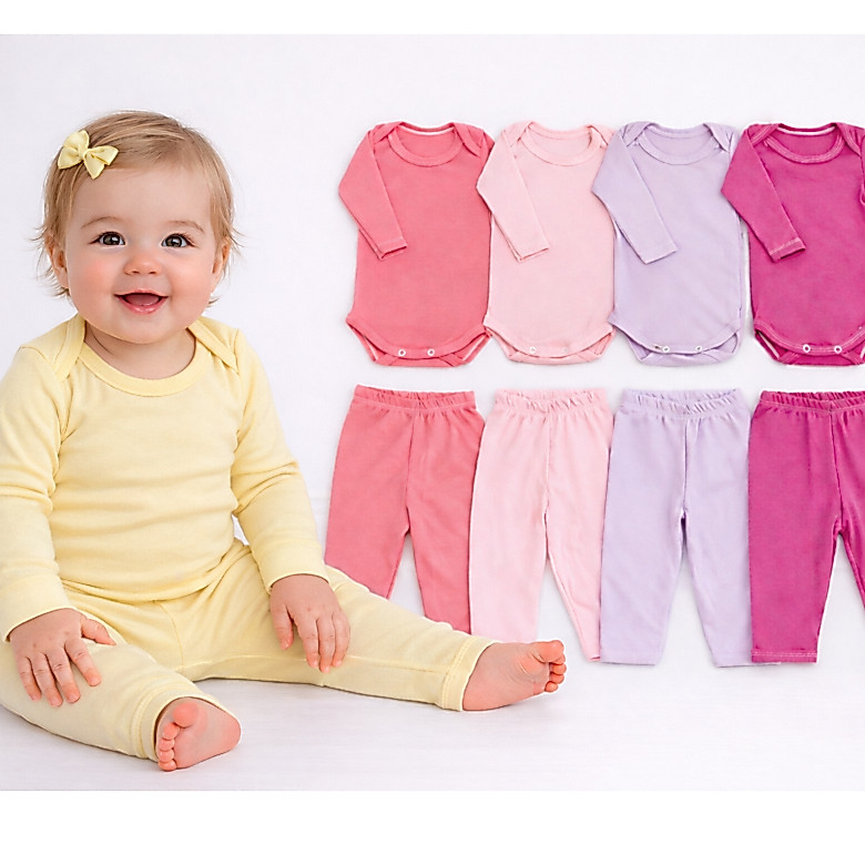 Kit 8 Peças Body + Mijão Conjunto Menina Menino Manga Longa Infantil Bori Feminina Masculino P ao G