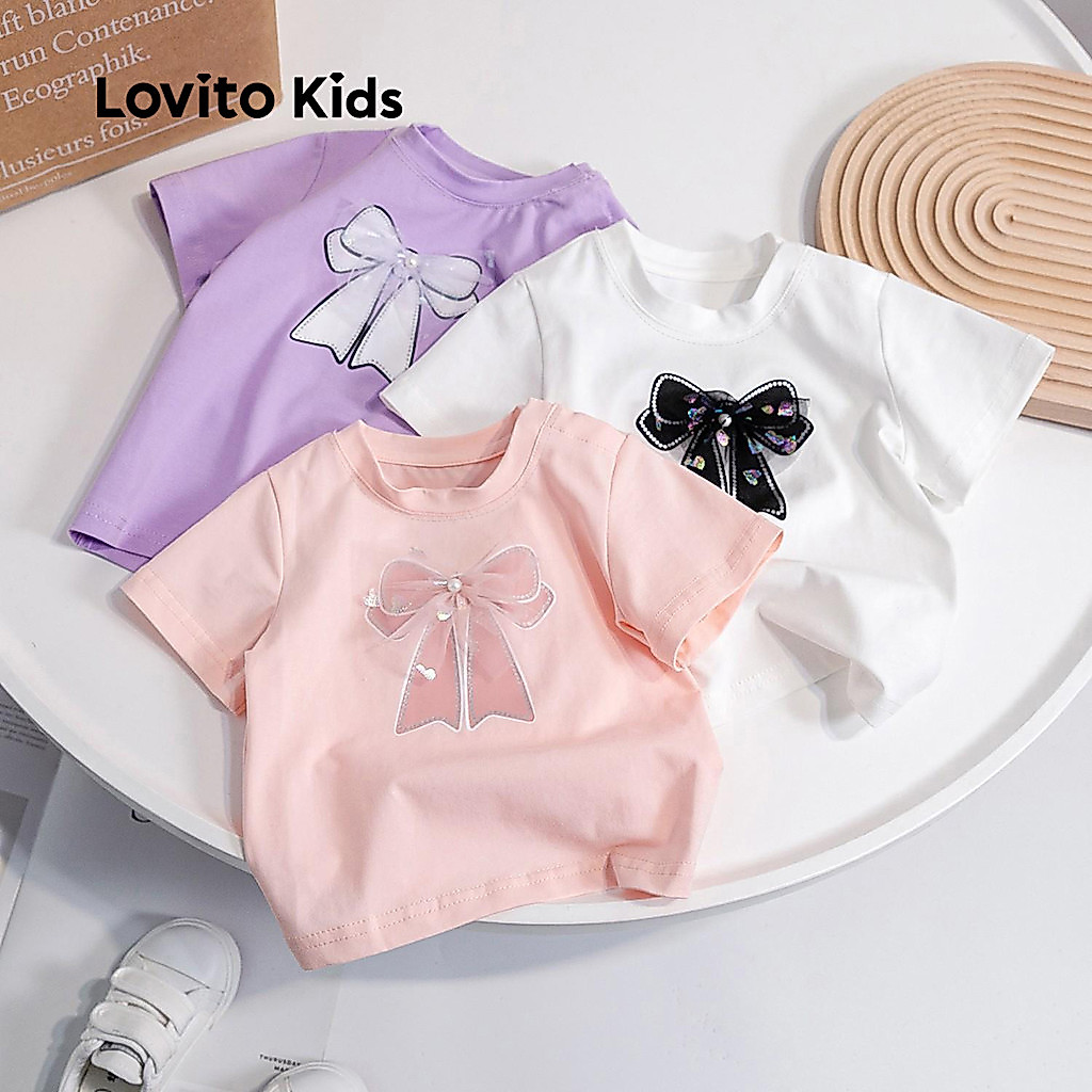 Lovito Kids Camisa Casual com Laço Tela em Contraste Primavera/verão para Menina LNL119180