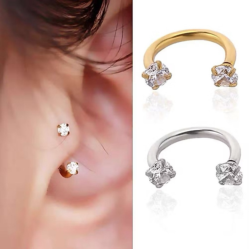 kit 2/4 Piercing Para tragus/lábio/ Cartilagem helix Brinco com 2 Zircônia