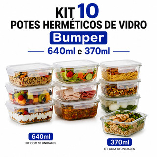 Kit 10 Pote de Vidro com Tampa Hermético Bumper 640ml e 370ml