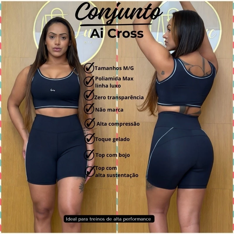 Conjunto fitness short e top Academia Feminino Fitness Gola Alta
