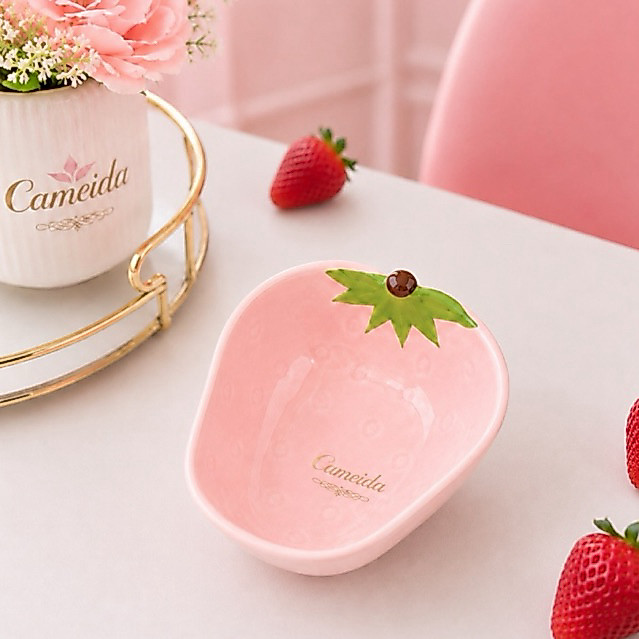 Bowl /Mini Tigela / Morango  -Cerâmica-11x9cm-Coleção Frutinhas- Cor Rosa